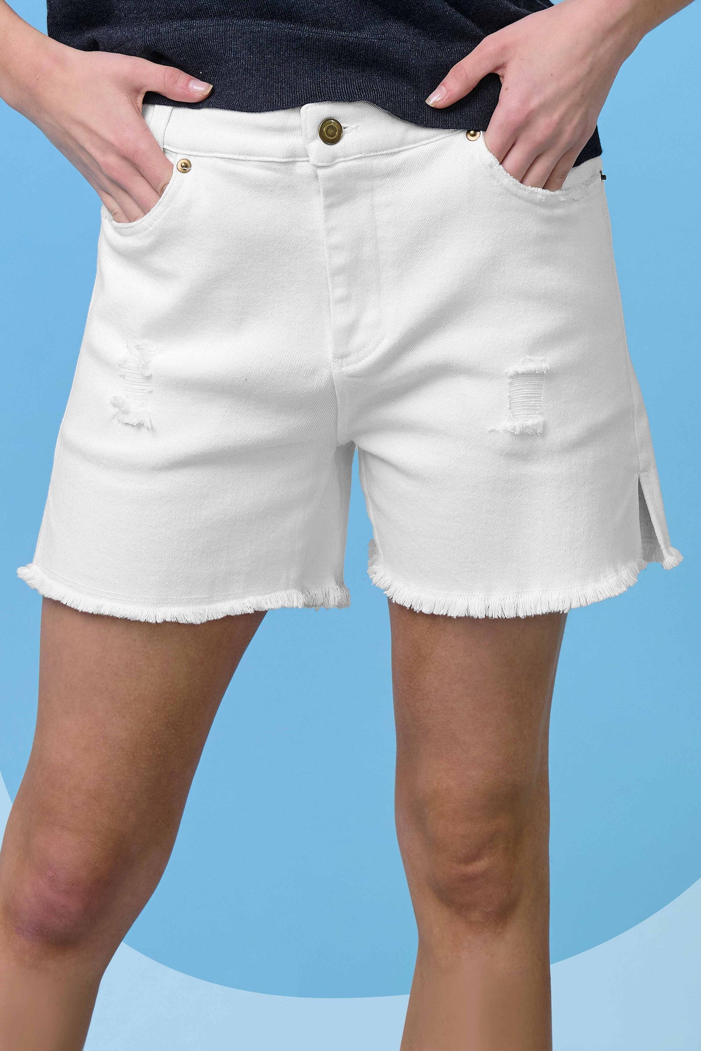 HCP4224-High Rise Basic Mineral Washed Colored Denim Shorts