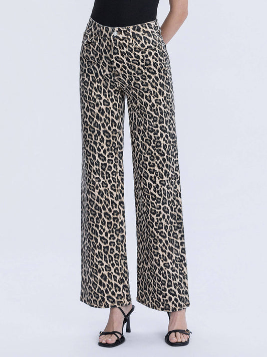 VEVRET HIGH RISE LEOPARD PRINT WIDE LEG JEANS