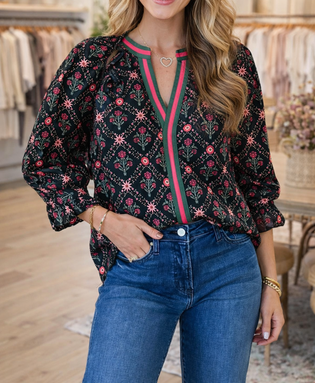 Black Vintage Floral Blouse RTS