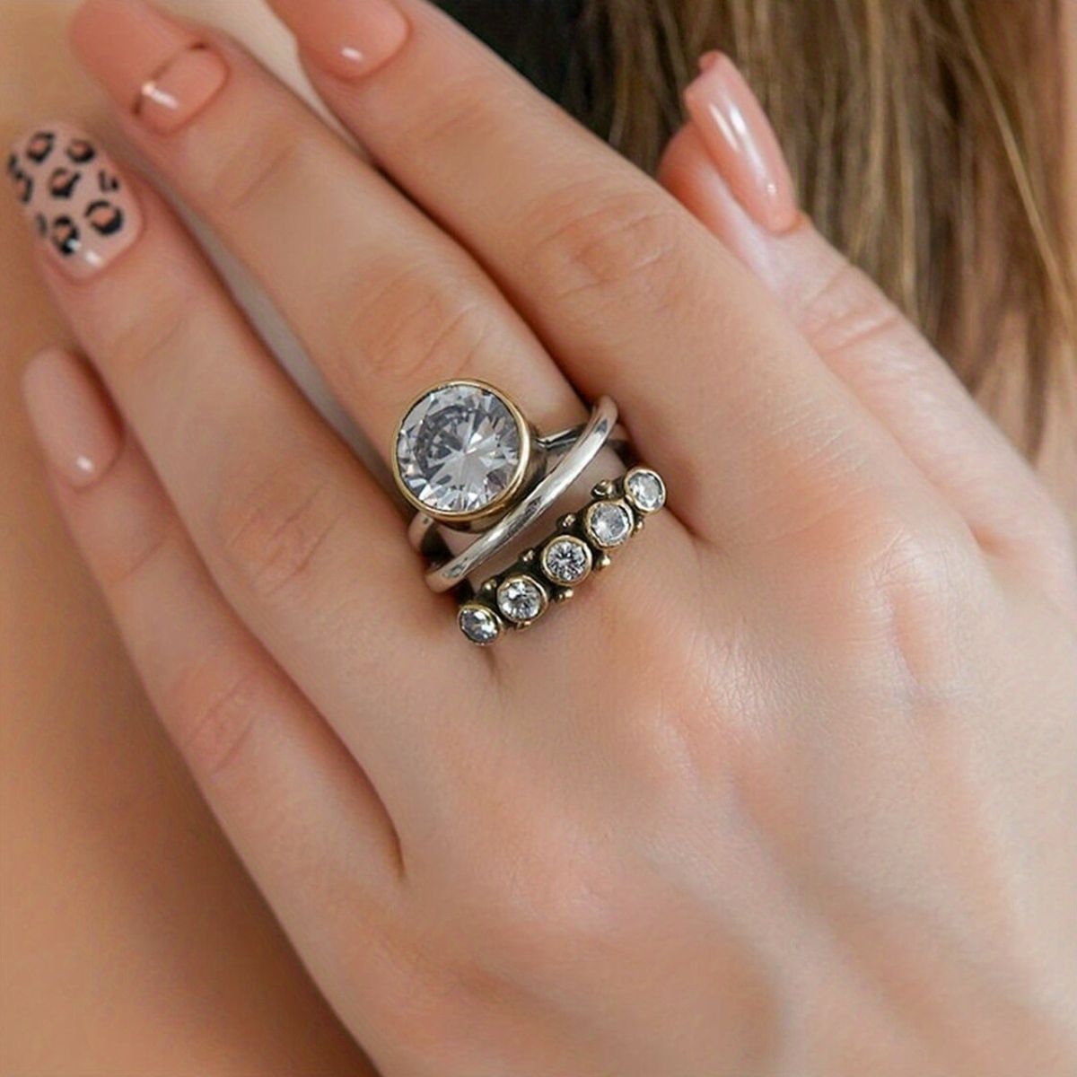 Alloy Three Layered Open Ring