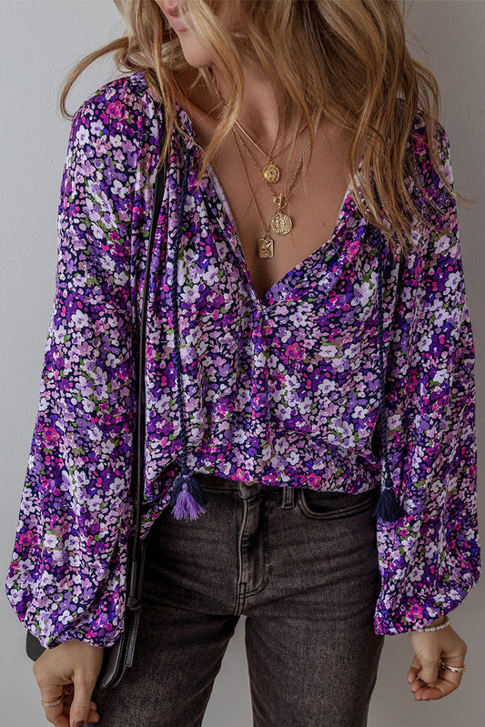 Purple Boho Ditsy Floral Split