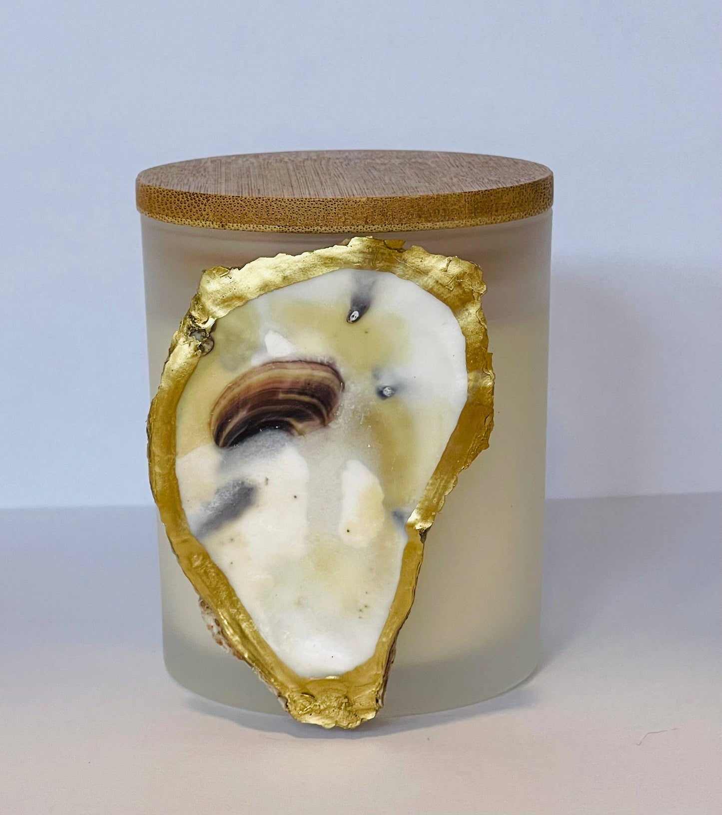 Coastal Autumn | Frosted White Vessel Soy Candle with Oyster Shell