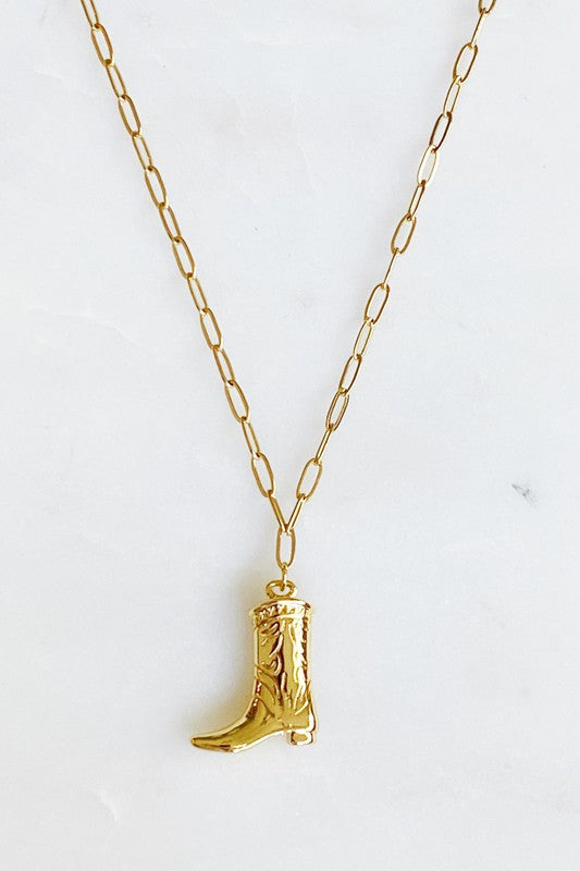 Golden Cowgirl Boot Necklace 