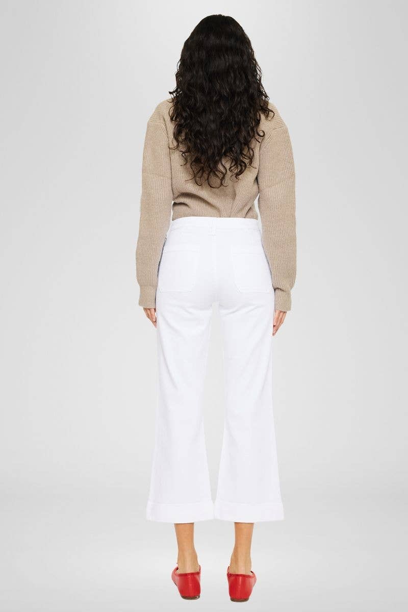 White denim Shoreline Wide Leg Jean with high-rise waist and relaxed cropped flare silhouette