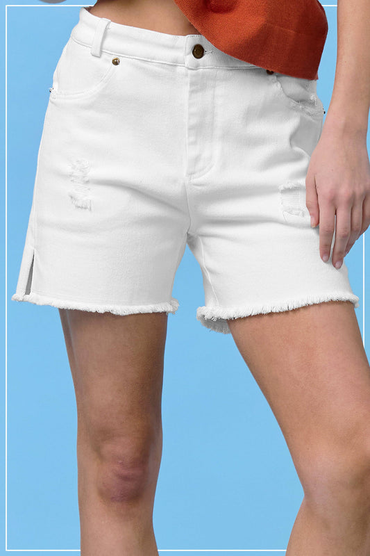 HCP4224-High Rise Basic Mineral Washed Colored Denim Shorts