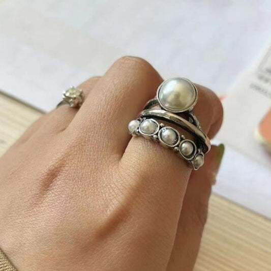 Alloy Three Layered Open Ring