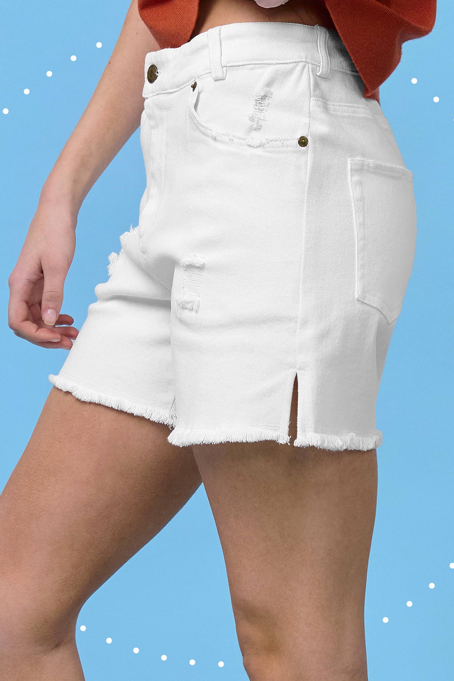 HCP4224-High Rise Basic Mineral Washed Colored Denim Shorts