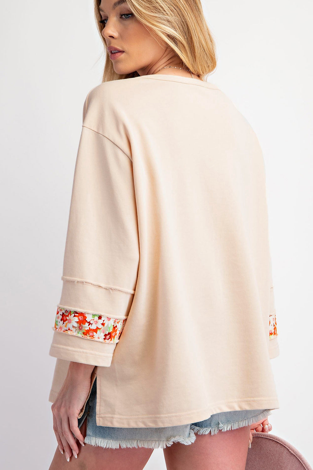 Beige Flower Patched Side Slits