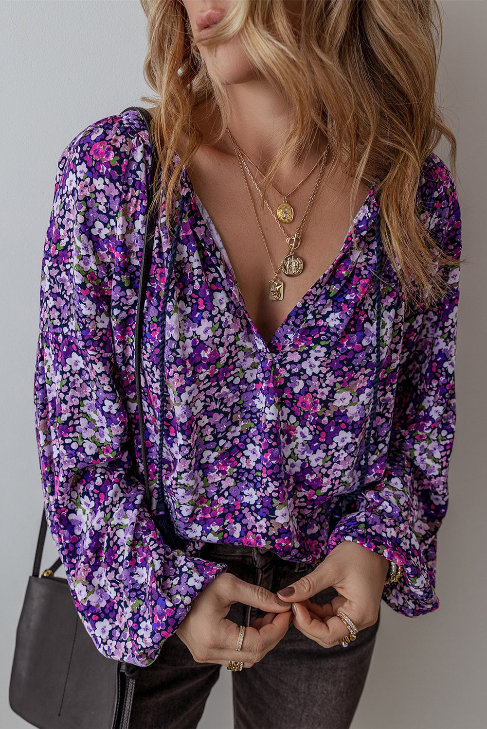 Purple Boho Ditsy Floral Split