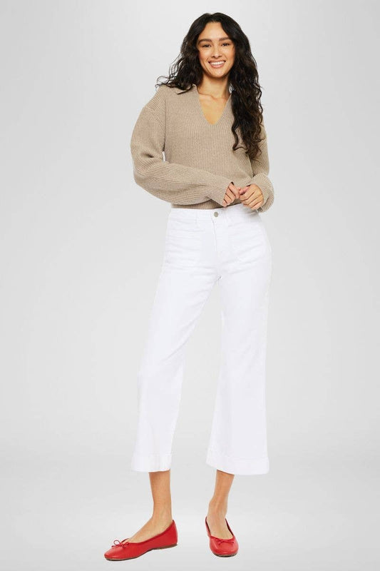 White denim Shoreline Wide Leg Jeans with high-rise waist and cropped wide leg silhouette