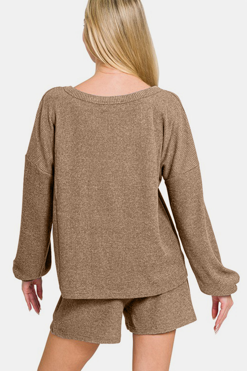 V-Neck Long Sleeve Ribbed Top