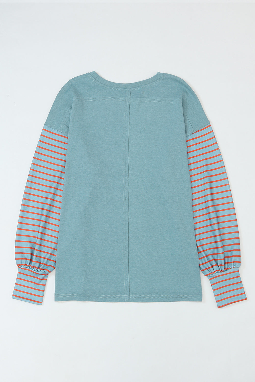 Gray Colorblock Striped Bishop Sleeve Side Slits Top