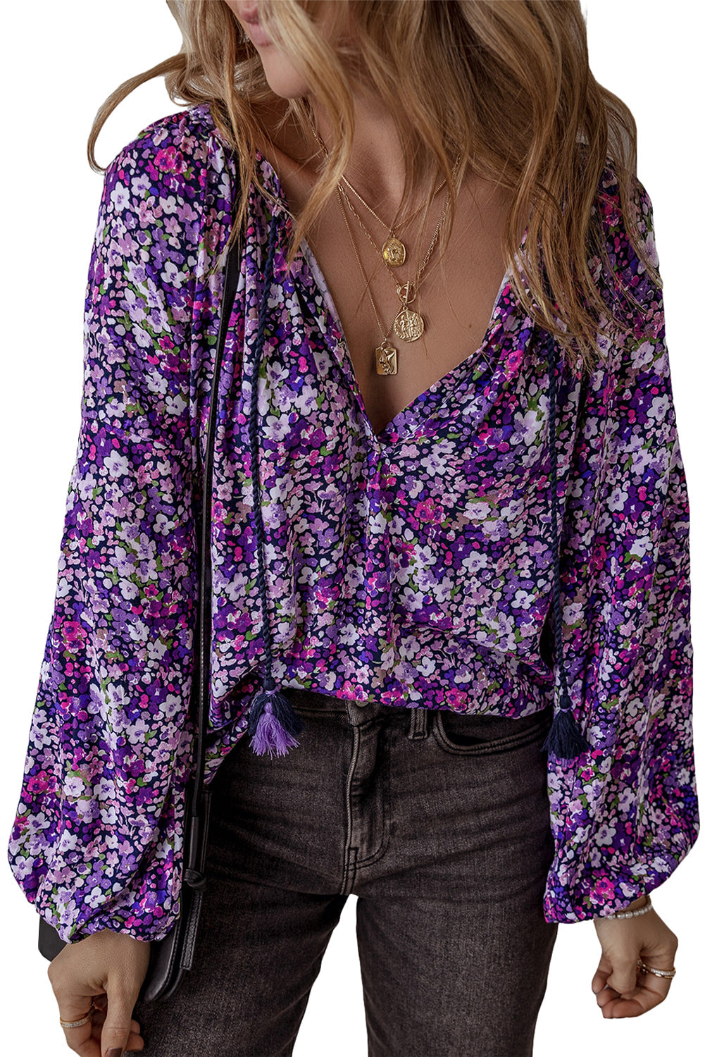 Purple Boho Ditsy Floral Split
