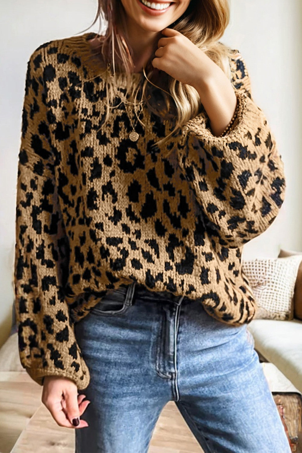 Leopard Drop Shoulder Sweater RTS