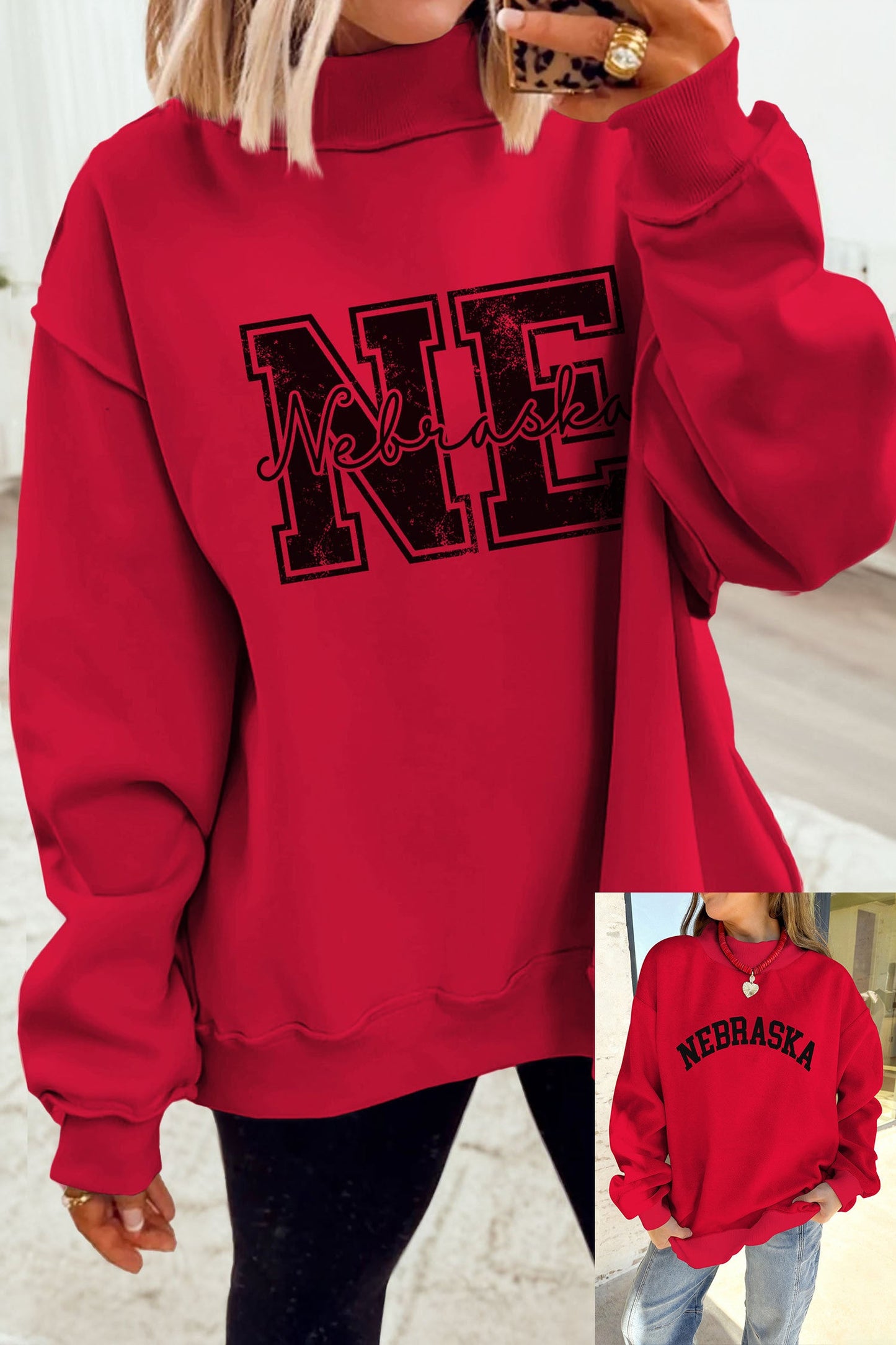 Red NEBRASKA Reversible Sweatshirt RTS