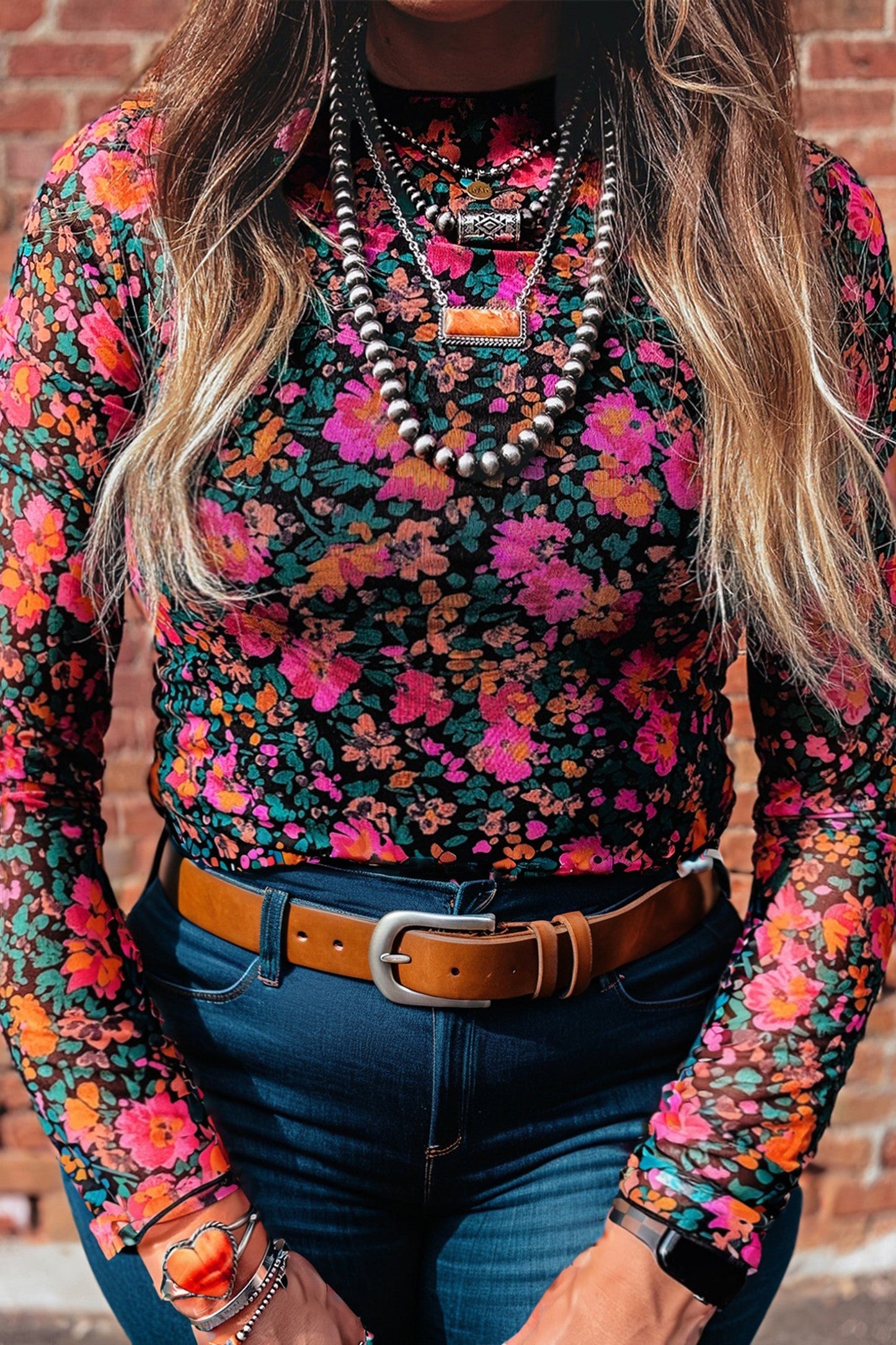 Plus Rose Floral Print Mesh Top RTS