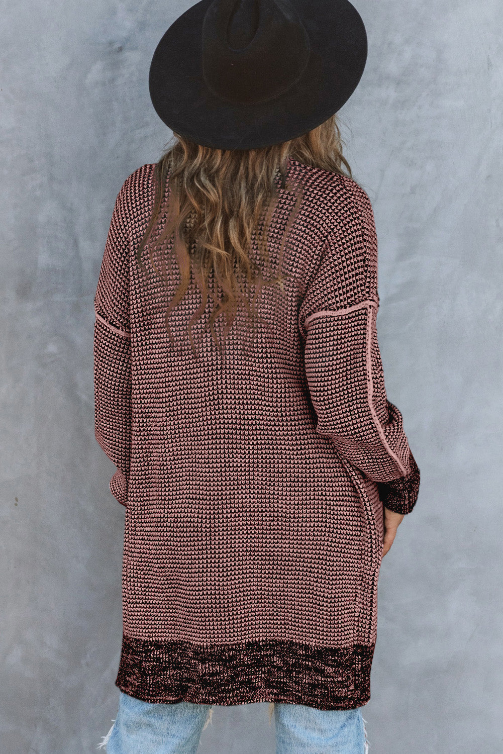 Apricot Plaid Casual Open Front Long Knit Cardigan